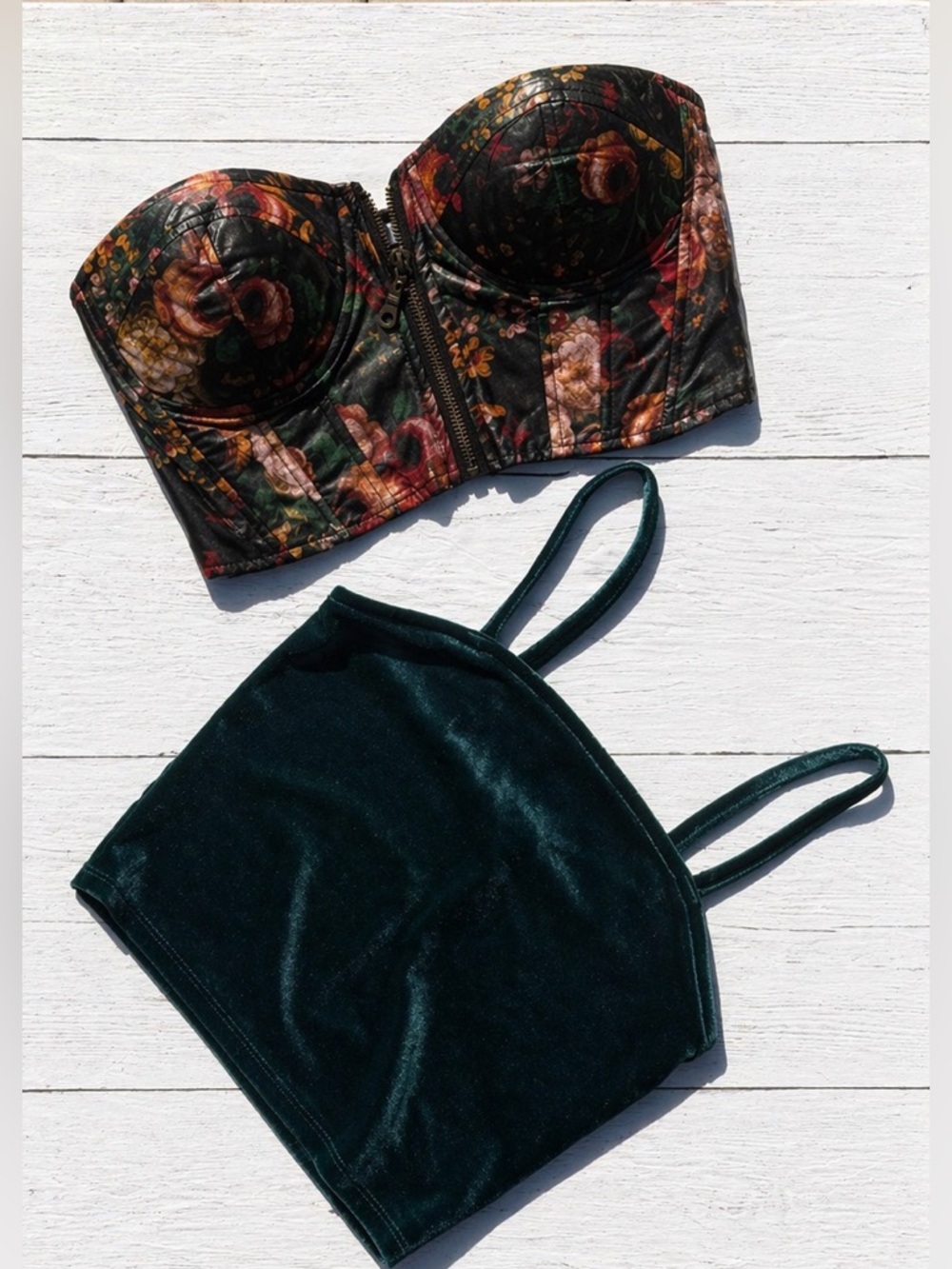Floral Corset Bustier + Velvet Cami Bundle Size Small Y2K